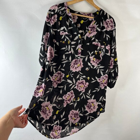 Torrid Harper Womens Tunic Top Size 2X Black Purple Floral V-Neck 3/4 Sleeve - Picture 7 of 10